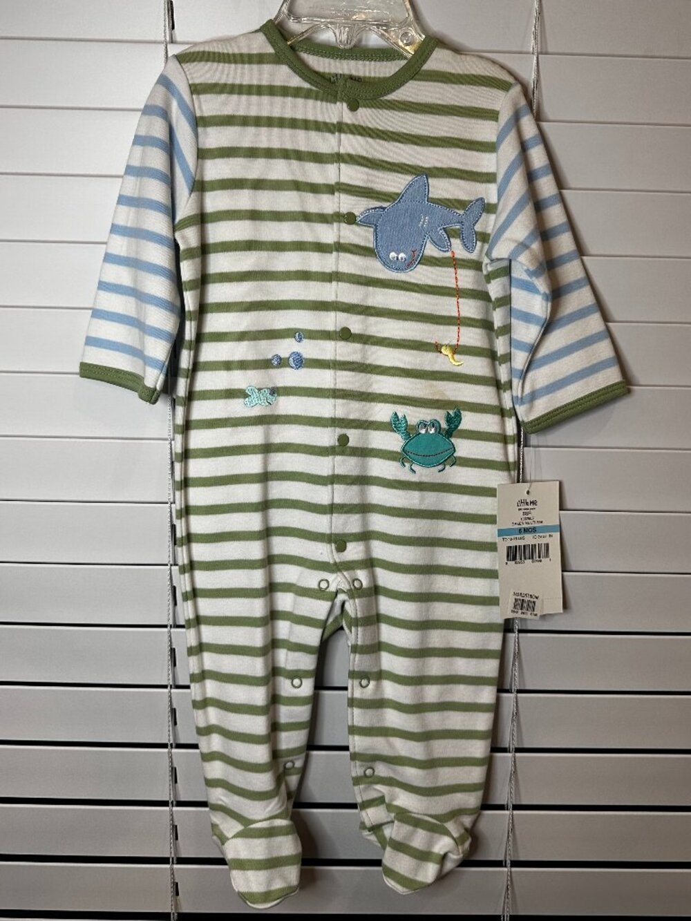 Little Me Baby Boy Green/Blue/Cream Snap Footed Sleeper Pajamas 6M - Ocean - NWT